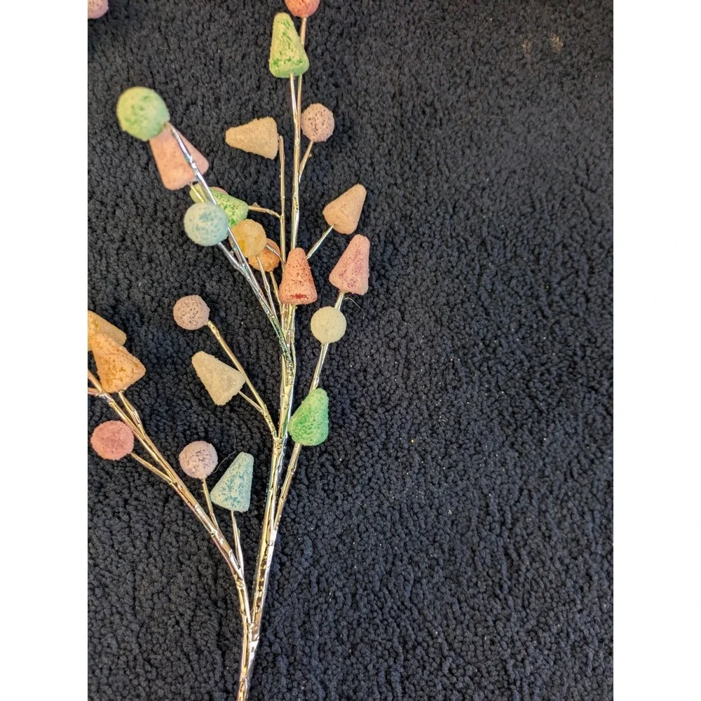 Set of 7 Pastel Sugared Berry and‎ Cone Floral Picks Silver Stems Easter Decor